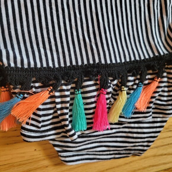 Hannah Striped Black & White Top With Colorful Tassels On Sleeves Medium - Picture 5 of 6